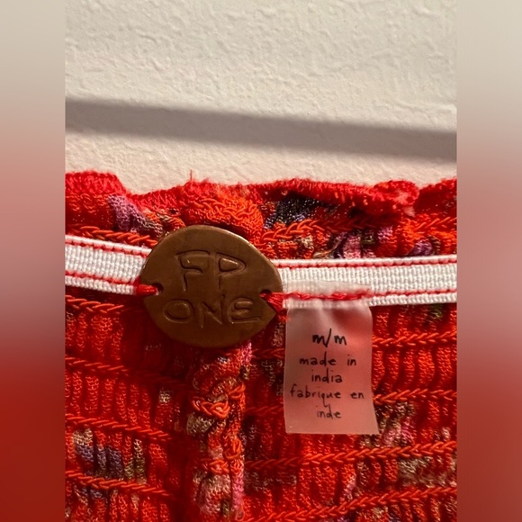 SOLD Free People One Smocked Bike Short Red, Floral Maia Viscose - Picture 3 of 6